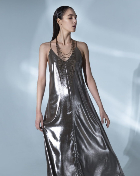 Shiny Silver Maxi Dress