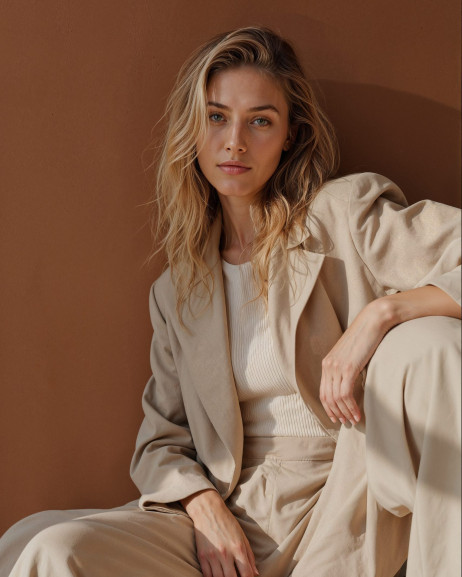Beige Relaxed Blazer Jacket